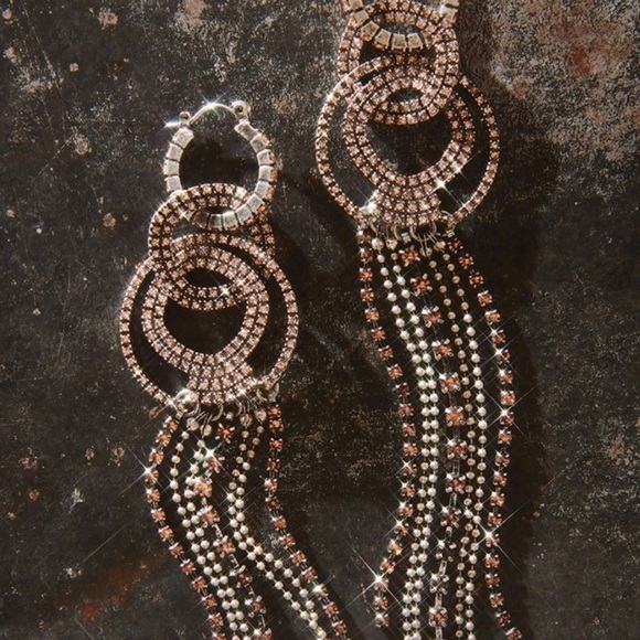 Free People Jewelry - Vintage Rose Rhinestone Crystal Carraway Dangle Chandelier Boho Earrings